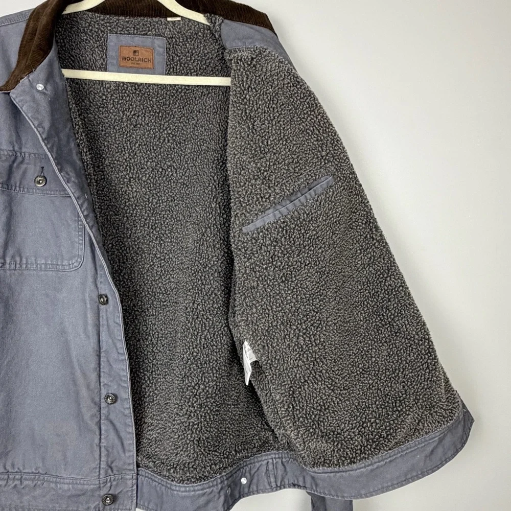 Woolrich‎ Sherpa Lined Canvas Jacket Mens XL Gray Corduroy Collar Chore Coat
